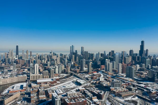 Luchtfoto Van Chicago Centrum Tijdens Winter — Stockfoto