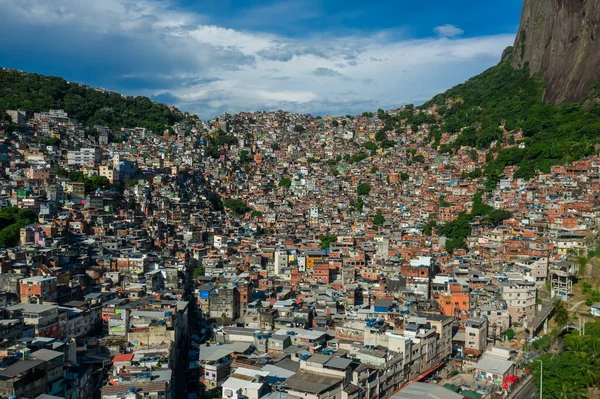 Incrível Vista Aérea Favela Rocinha Aos Pés Montanha Dois Irmao — Fotografia de Stock