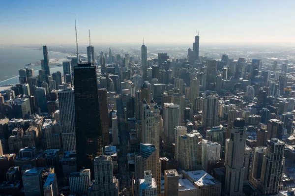 Kışın Chicago Şehir Merkezinin Kuş Bakışı Manzarası — Stok fotoğraf