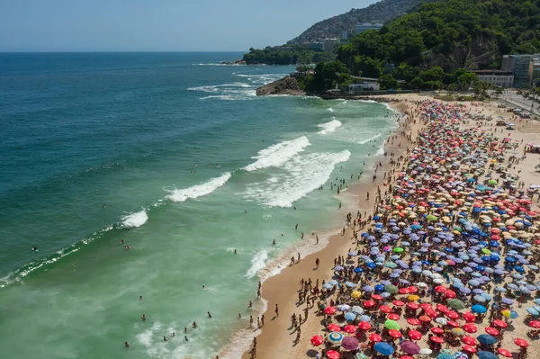 Drone Shot Crowded Leblon Beach Rio Janeiro Brazil — Stock Photo, Image