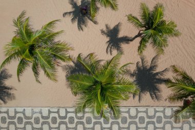 Copacabana kaldırım mozaiğinin olduğu kumlu sahilde avuçlar.