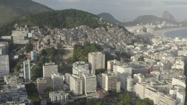 ブラジルのリオデジャネイロの丘の上にあるファヴェラの空中 抜本的なショット — ストック動画