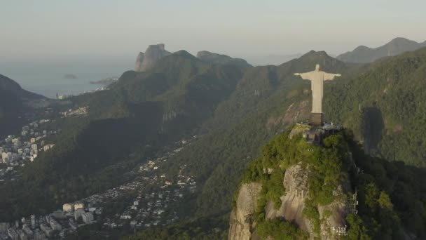 Drone Volgen Van Het Beeld Van Christus Verlosser Rio Janeiro — Stockvideo