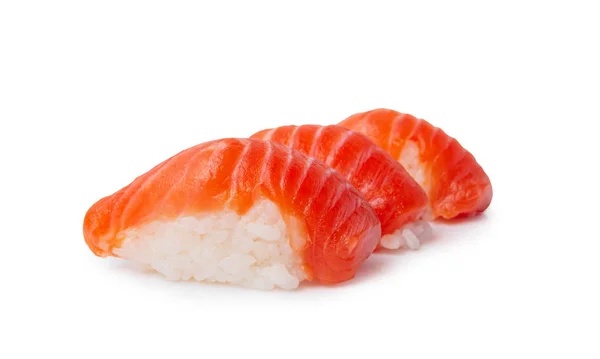 在白色背景上的三文鱼寿司. — 图库照片