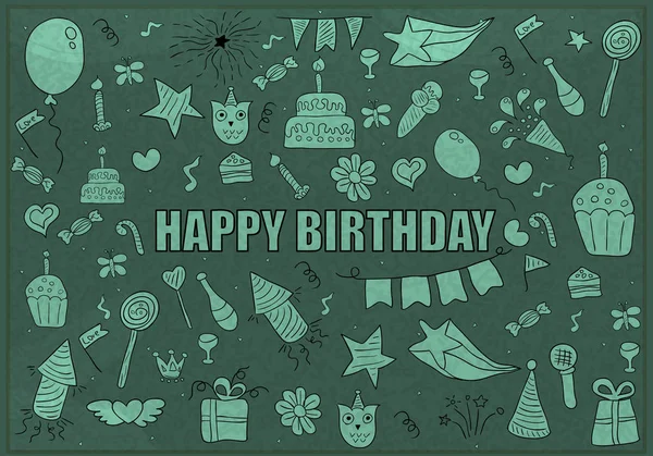 Happy birthday doodles objects, drawing by hand vector — Stock Vector