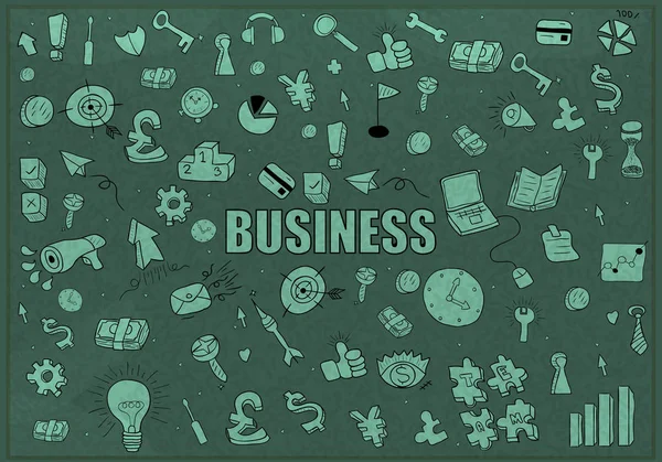 Business gribouille objets fond, dessin à la main vecteur — Image vectorielle
