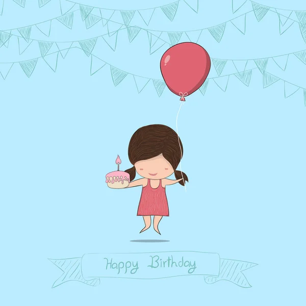 Girl with birthday cupcake background, drawing by hand vector — Stock Vector
