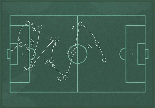 Lavagna realistica disegnare una strategia di gioco del calcio . — Vettoriale Stock