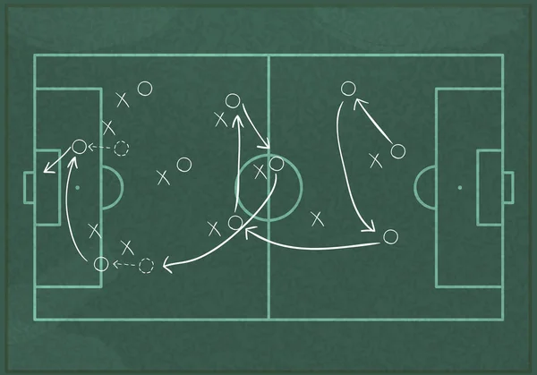 Tableau noir réaliste dessiner une stratégie de jeu de football . — Image vectorielle