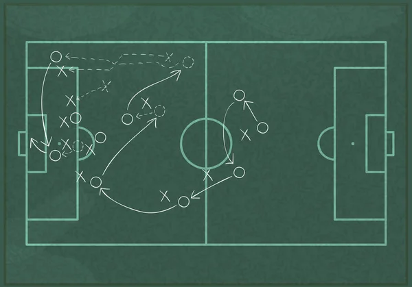 Quadro negro realista desenhando uma estratégia de jogo de futebol . —  Vetores de Stock