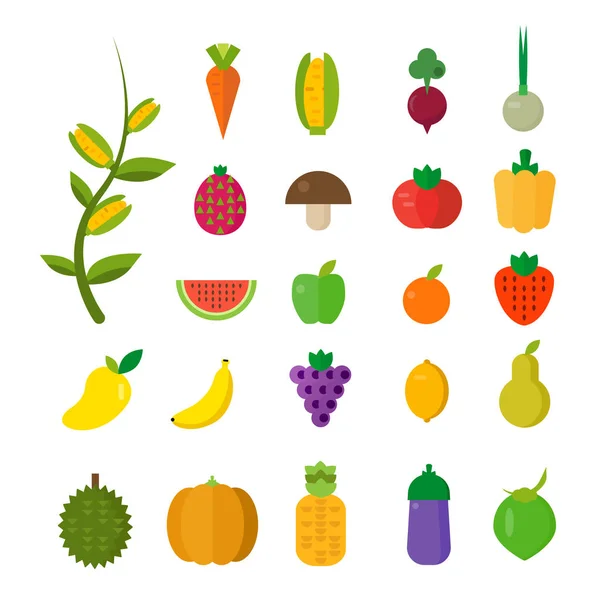 Geïsoleerd groenten set: fruit, groenten, organische. Platte vector illustratie set. — Stockvector