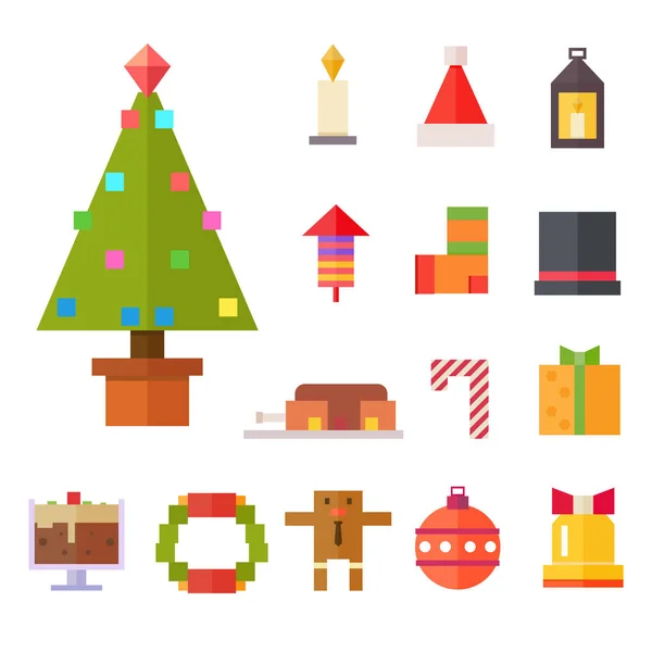 Ensemble d'icônes Noël et Nouvel An. Illustration vectorielle plate . — Image vectorielle