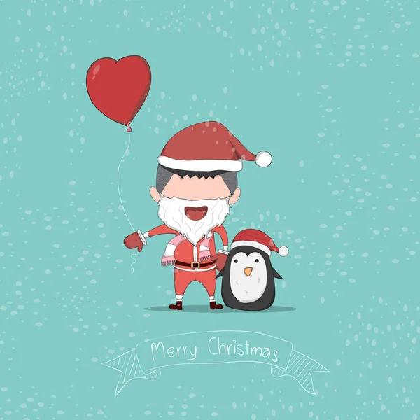 男孩和企鹅可爱圣诞字符。通过手工绘制矢量 — 图库矢量图片