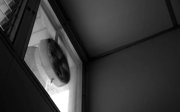 Clogged exhaust fan, full of accumulated dust, Black and white i — Stock Photo, Image