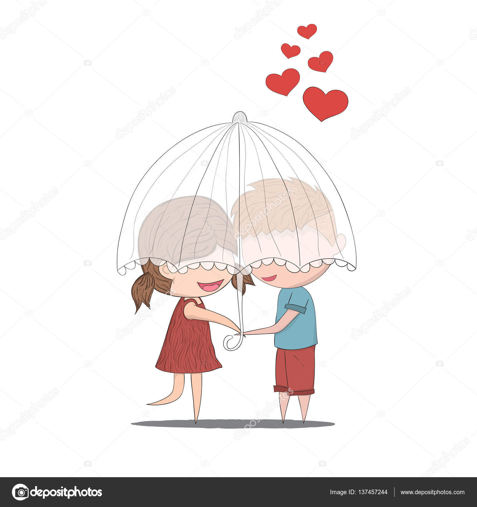 Cute Cartoon Doodle Lovers A Boy And A Girl Under Umbrella Cute Stock Vector Image By C Photoraidz