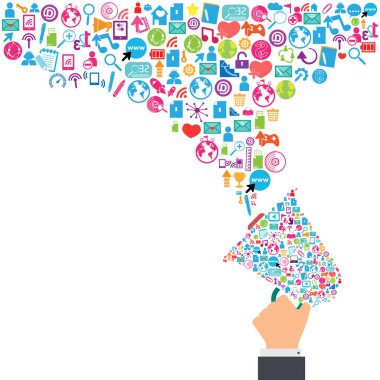 Megafon ve bulut teknoloji sosyal ağ simgeleri backgro ile