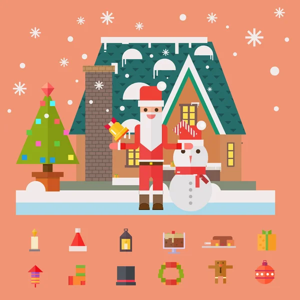 Рождественские и новогодние подарки Санта дома. Плоская векторная иллюстрация — стоковый вектор