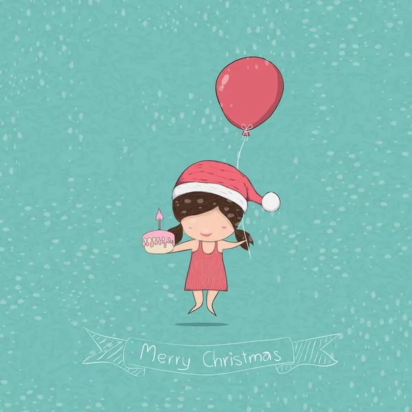 Chica con cupcake feliz Navidad, dibujo a mano vector — Archivo Imágenes Vectoriales
