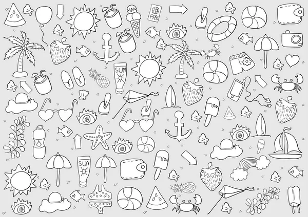 stock vector summer symbols and objects., drawing by hand vector.