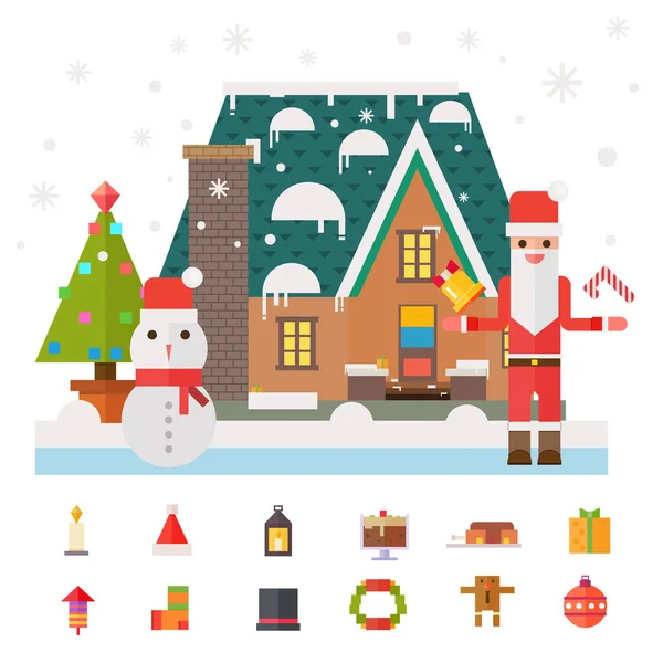 Рождественские и новогодние подарки Санта дома. Плоская векторная иллюстрация — стоковый вектор