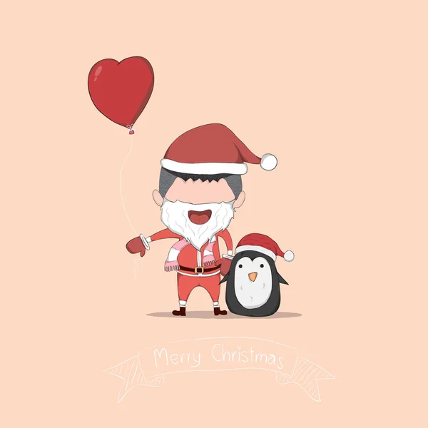 Garçon et pingouin personnage de Noël mignon. dessin à la main vecteur — Image vectorielle