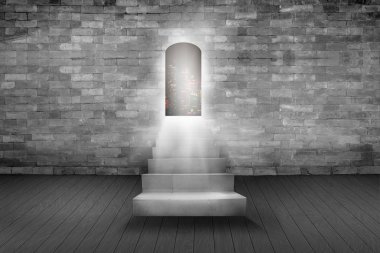 Eski çimento duvar ve inç backgrou gelen ışık ile açılan kapılar