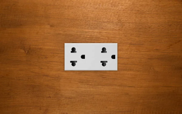 Double Plug Socket Wall Wood Background — Stock Photo, Image