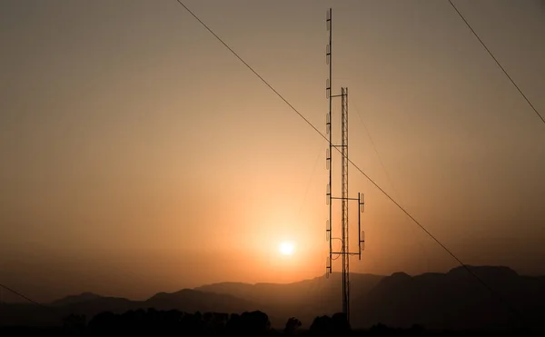 Tour Télécommunication Antenne Coucher Soleil — Photo