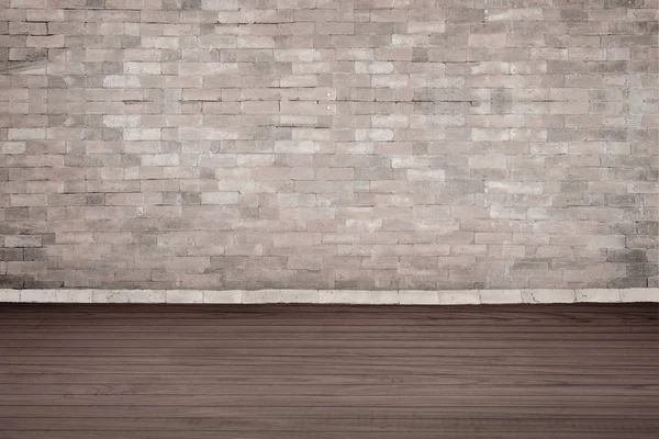 Abstract white interior of empty room with concrete wall and floor and picture frame of old vintage brick wall