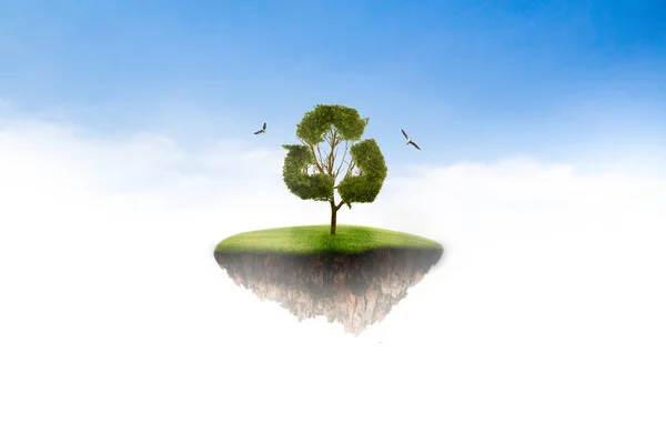 Island in the sky to the tree concept recycle of life. The concept of world love and clean energy.