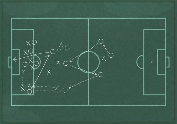 Realistische Krijtbord Tekening Een Spelstrategie Voetbal — Stockvector