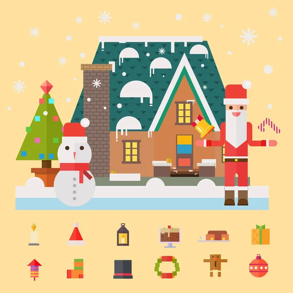 Christmas New Year Santa Gifts Home Flat Vector Illustration — Stock Vector