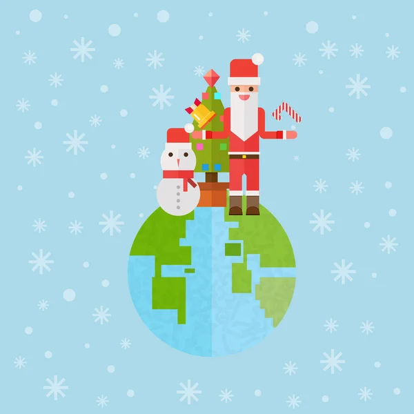 Christmas New Year Santa Gifts Earth Flat Vector Illustration — Stock Vector