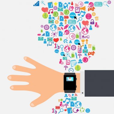 Okunmamış iletileri akıllı telefon ve bulut teknolojisi sosyal ağ simgeleri arka plan ile. vektör çizim