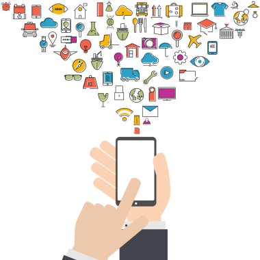 Sosyal ağ simgeleri arka plan ile akıllı telefon ve bulut teknoloji