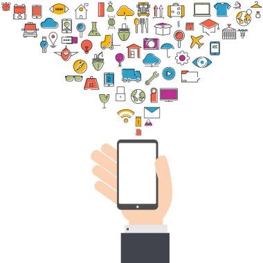 Sosyal ağ simgeleri arka plan ile akıllı telefon ve bulut teknoloji