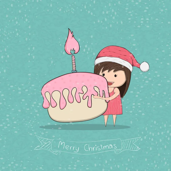 Menina Com Cupcake Feliz Natal Desenho Por Vetor Mão — Vetor de Stock