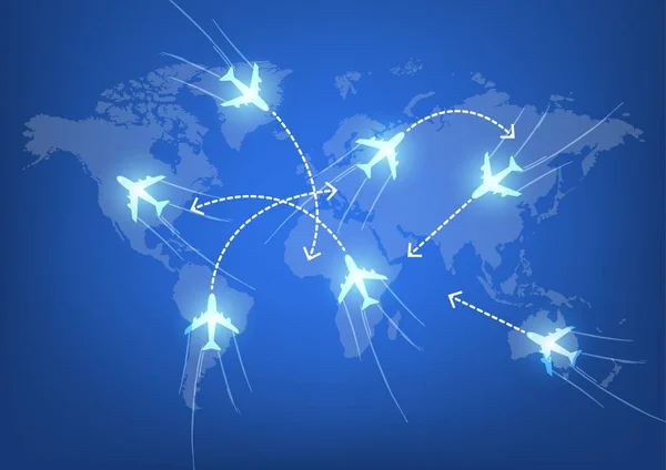 Vetor Mapa Viagem Mundial Com Aviões —  Vetores de Stock