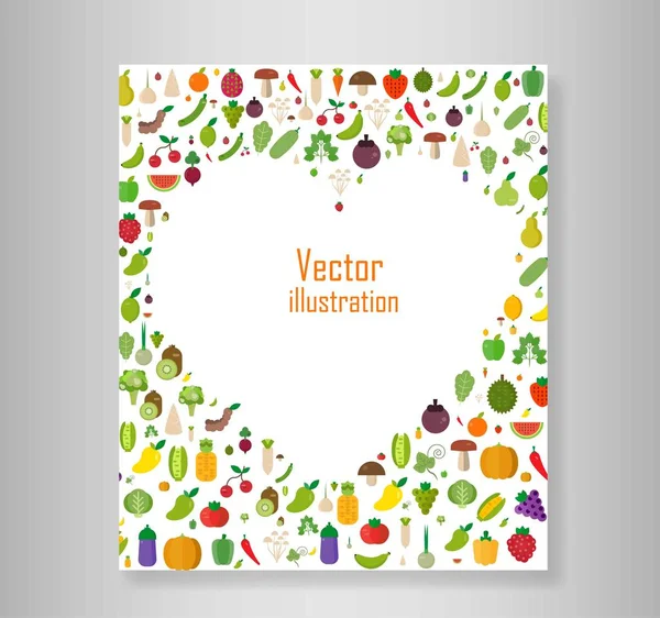 Herzgemüseset Obst Gemüse Bio Flat Vector Illustration Set — Stockvektor