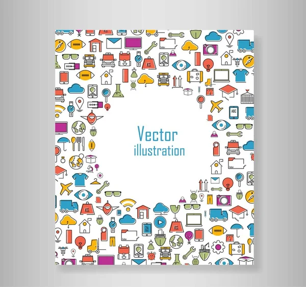 Kniha Všechny Ikony Barva Čáry Technologií Školy Logistické Internet Tour — Stockový vektor