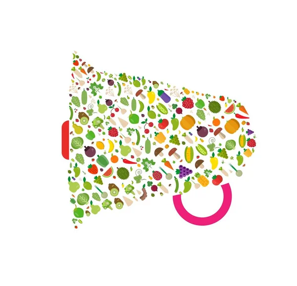 メガホン野菜果物 フラットのベクトル図 — ストックベクタ