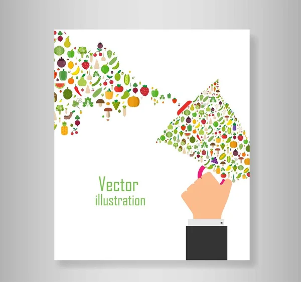 Книга Сердец Овощи Фрукты Овощи Органические Плоская Векторная Иллюстрация — стоковый вектор
