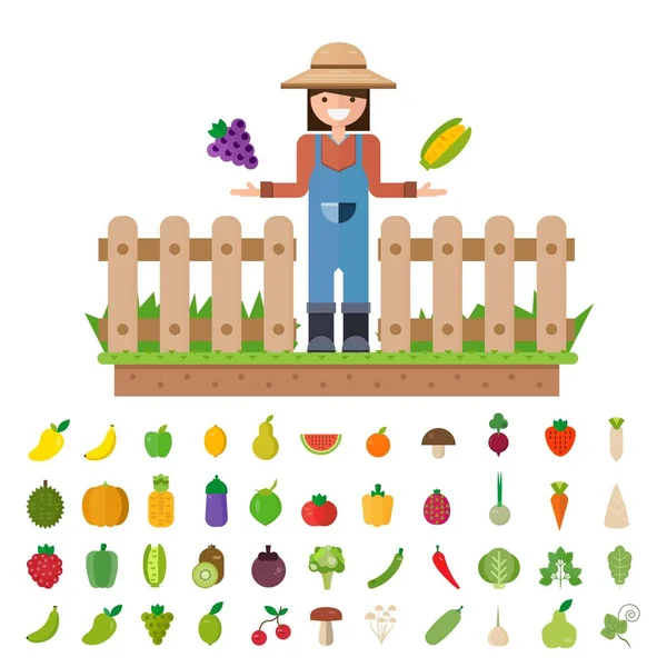 İzole sebze meyve, sebze, organik. Düz vektör çizim.