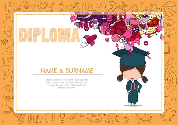 Certificaat Kids Diploma Kleuterschool Template Lay Out Achtergrond Frame Ontwerp — Stockvector