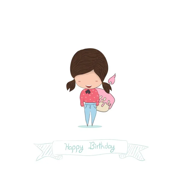 Dziewczyna Cupcake Urodziny Ręcznie Rysunek Wektor — Wektor stockowy