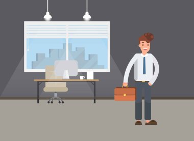 İş güç kavramı. Önünde duran işadamı onun süper kahraman gölge. Kendine güven. Gelecekteki hedefi. Kendini geliştirme. Vektör çizim.