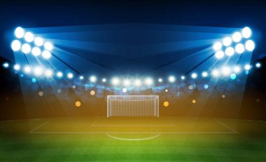 Parlak stadyum ışıkları vektör tasarımı ile futbol sahası