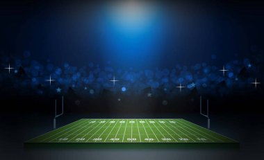 Parlak stadyum ışıkları tasarımlı Amerikan futbol sahası.