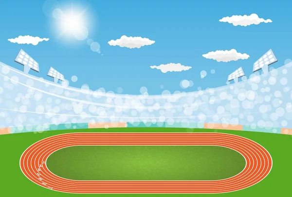 Campo de pista de atletismo con diseño de día. Iluminación vectorial — Vector de stock