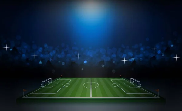 Parlak stadyum ışıkları vektör tasarımı ile futbol sahası — Stok Vektör